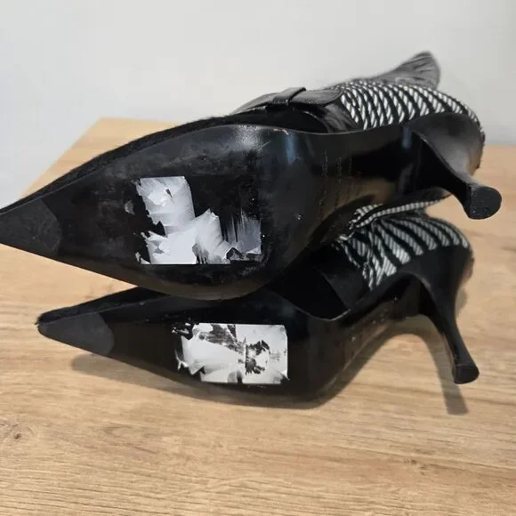 Bruno Magli Womens Graphic Print Tall Dress Boots Sz 37 / 6.5-7 fur pointed toe - Picture 9 of 14